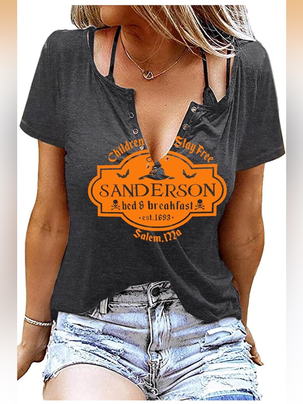 Halloween Shirt Top Sanderson T-Shirts Ring Hole Short Sleeve V-Neck Hocus. 2XL